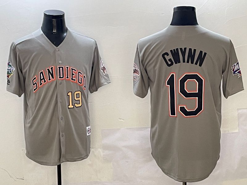 Men San Diego Padres 19 Gwynn Grey Throwback Game 2025 Nike MLB Jersey style 3125